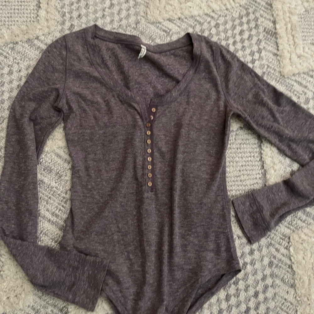 Free People Intimately Heather Purple Button Down Henley Long Sleeve Bodysuit M